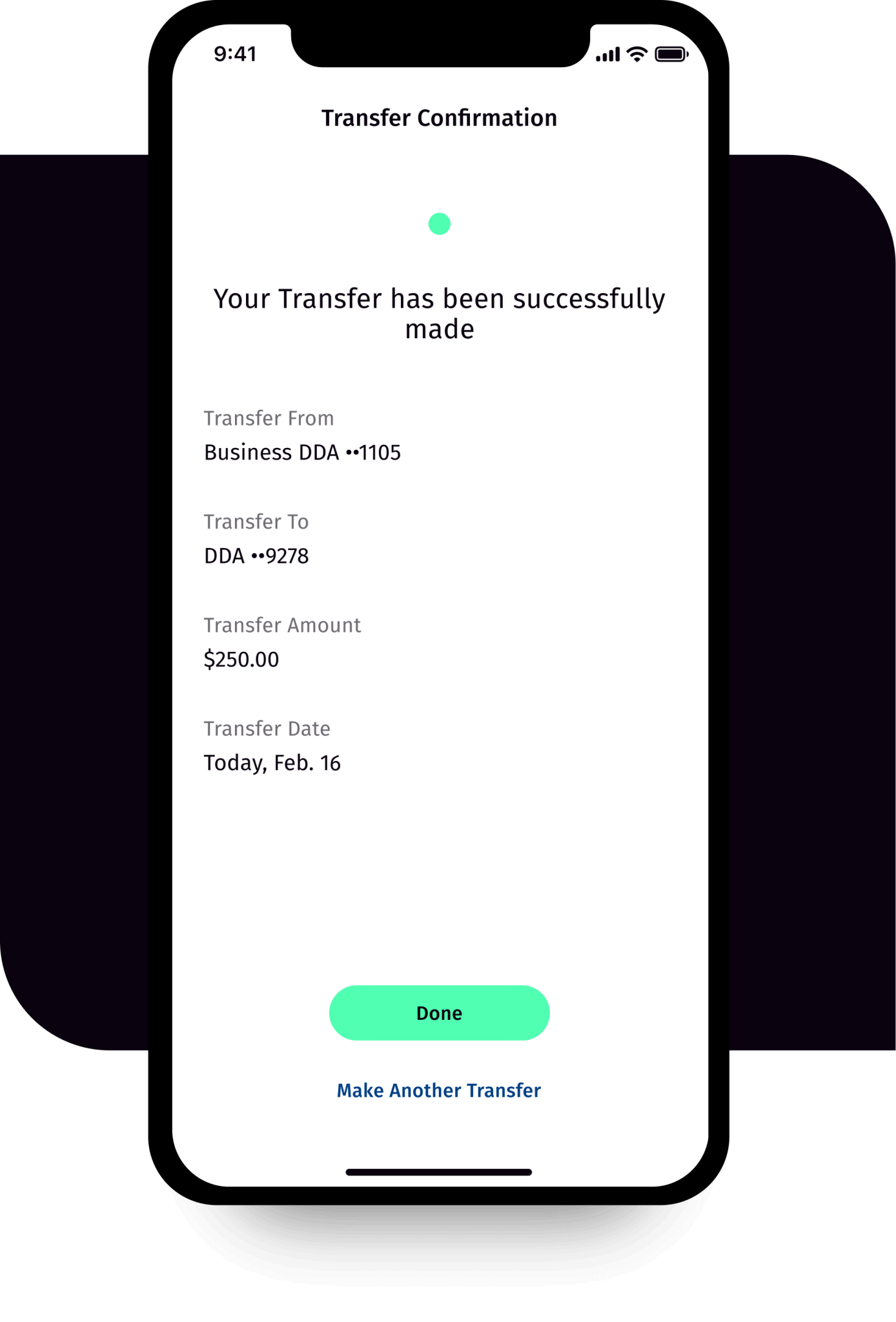 Transfer confirmation screen